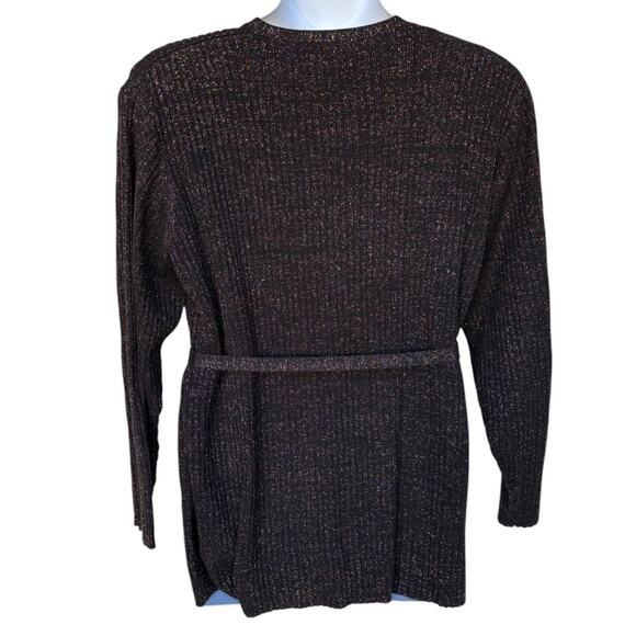 Karen Scott II Black Cardigan with Rainbow Metallic Threads and Belt size 3X - Picture 9 of 10